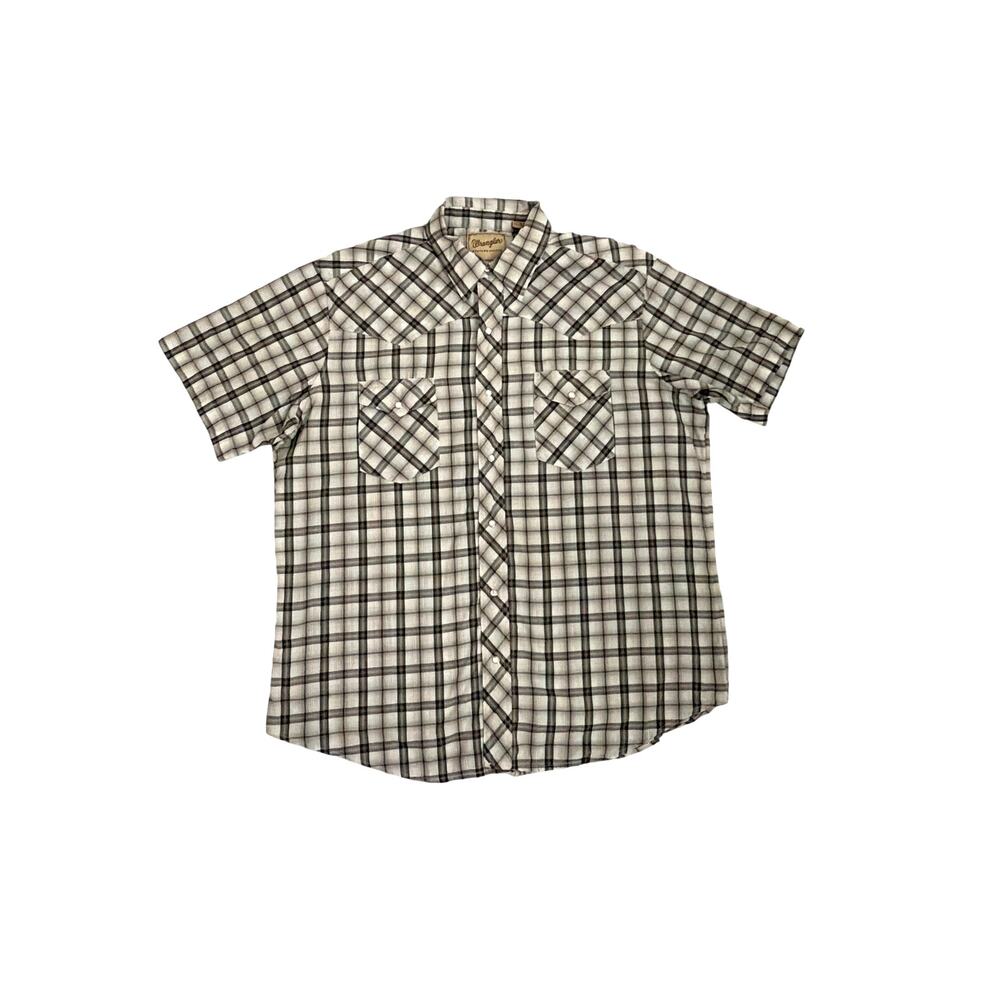 Wrangler Brown Black Short Sleeve Western Plaid Pearl Snap Country Shirt XL